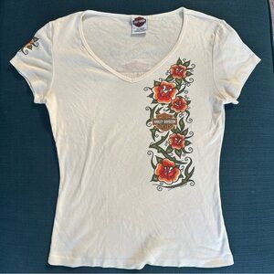 Harley-Davidson Women's White Tee with Tattoo Floral Design